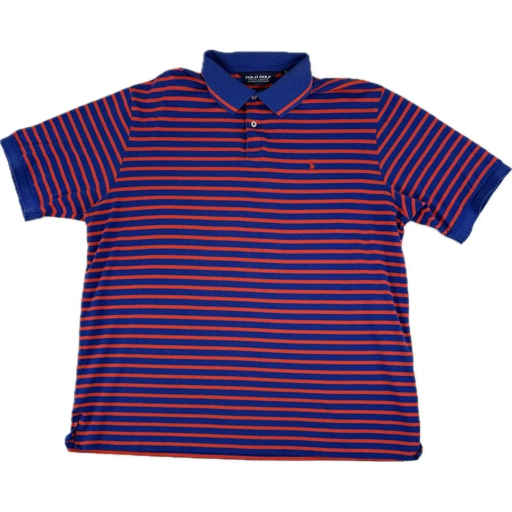 Ralph Lauren Polo Golf Shirt Blue Red‎ Striped Pony Short Sleeve Men's Size XL